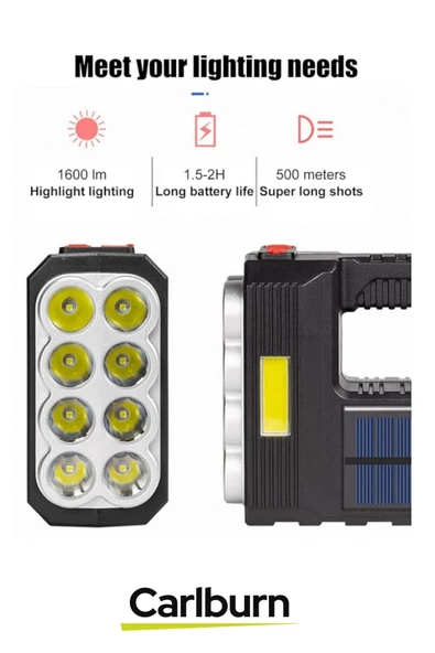 Dayanıklı Abs Plastik Su Geçirmez Uzun Ömürlü 18650 Lityum Pilli Güneş Enerjili Kamp Balık Av Feneri - 3