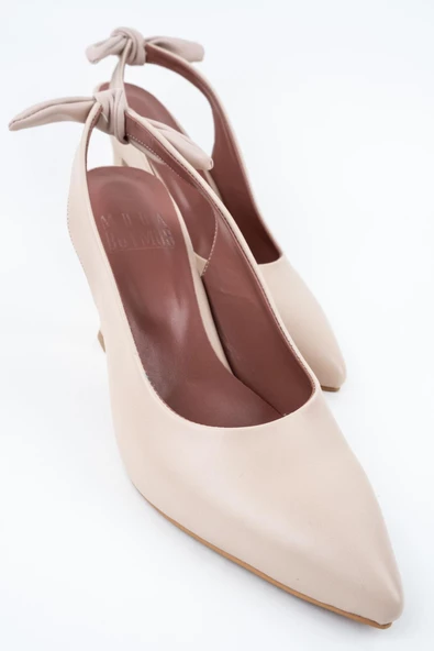 Ten Rengi Arkadan Fiyonklu Stiletto Topuklu Ayakkabı - Pony - 4