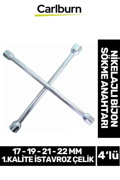 Garantili İstavroz Çelik Dört Kol Sabit 17 19 21 22mm 1.Kalite 4'lü Nikelajlı Bijon Sökme Anahtarı