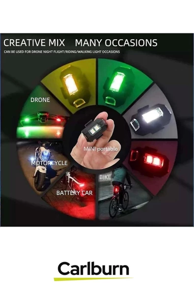 Uzun Süre Dayanıklı Minyatür Usb Şarjlı Bisiklet Motorsiklet Drone Flaşör Led İkaz Lambası 7 Renkli - 4