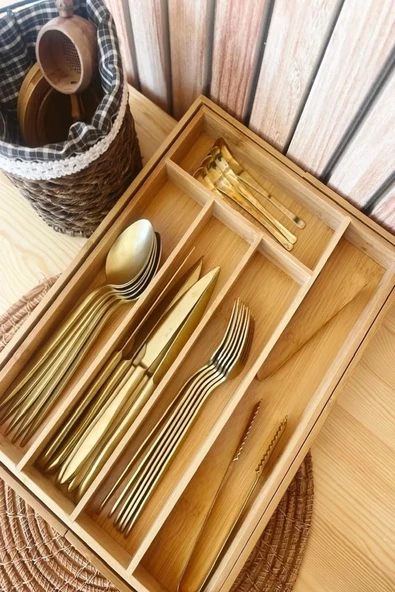 Bambu Çekmece İçi Kaşıklık 5 Ve 7 Bölmeli %100 Doğal Bambu Ayarlanabilir Kaşıklık - 3