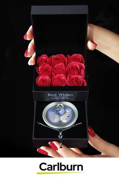 Özel Gün Hediye Sevgiliye Anneye Arkadaşa Kırmızı Gül Dolu Çekmeceli Kutu İstiridye İnci Kolye Seti - 2