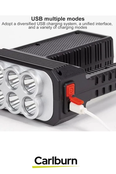 Dayanıklı Abs Plastik Su Geçirmez Uzun Ömürlü 18650 Lityum Pilli Güneş Enerjili Kamp Balık Av Feneri - 5