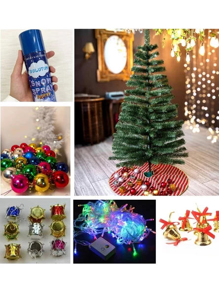 Bellasima Yılbaşı Ağacı 150 cm + 12 Süs Topları + 9 Çan Süsü + 9 Davul Süs + 1 Kar Spreyi 200 ml + 5 Mt. Rgb Aydınlatması ürün görseli