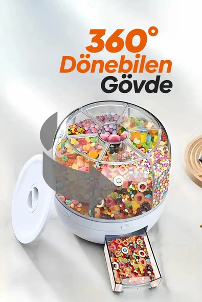 360° Dönebilen Kuru Gıda Ve Bakliyat Organizeri 6 Bölmeli Hava Geçirmez Saklama Kabı 6 Lt - 2