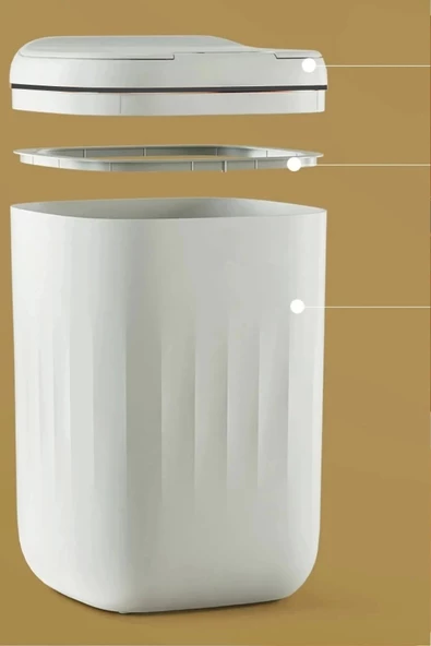 Baysa Akıllı Teknolojik Çöp Kutusu Otomatik Aç Kapat Sensörlü Mutfak Banyo Ev 20L Beyaz-Siyah - 5