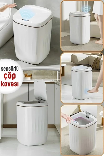 Baysa Akıllı Teknolojik Çöp Kutusu Otomatik Aç Kapat Sensörlü Mutfak Banyo Ev 20L Beyaz-Siyah - 4