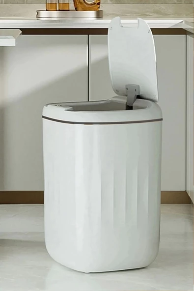 Baysa Akıllı Teknolojik Çöp Kutusu Otomatik Aç Kapat Sensörlü Mutfak Banyo Ev 20L Beyaz-Siyah - 3