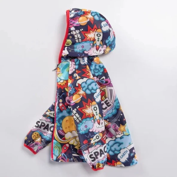 Çok Renkli Su Geçirmez Kapşonlu Fermuarlı Pamuk Astarlı Erkek Kız Bebek Yağmurluk Mont Tulum Çocuk - 5