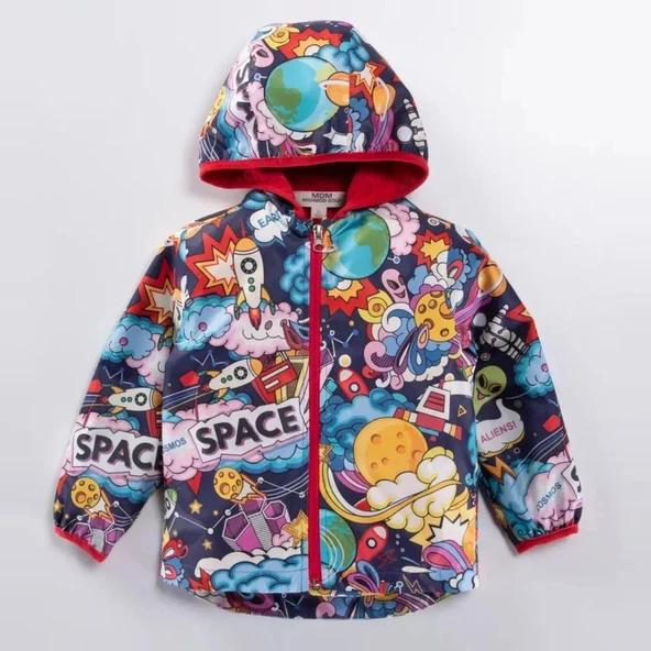 Çok Renkli Su Geçirmez Kapşonlu Fermuarlı Pamuk Astarlı Erkek Kız Bebek Yağmurluk Mont Tulum Çocuk