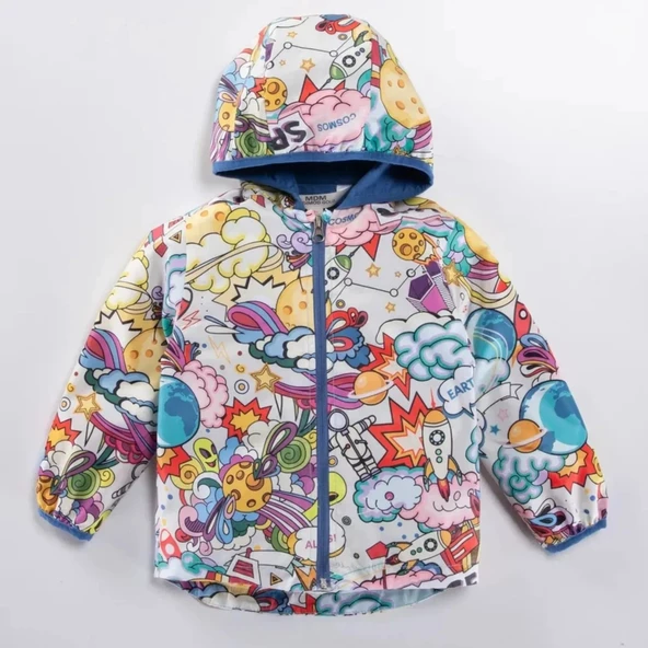 Çok Renkli Su Geçirmez Kapşonlu Fermuarlı Pamuk Astarlı Erkek Kız Bebek Yağmurluk Mont Tulum Çocuk - 2