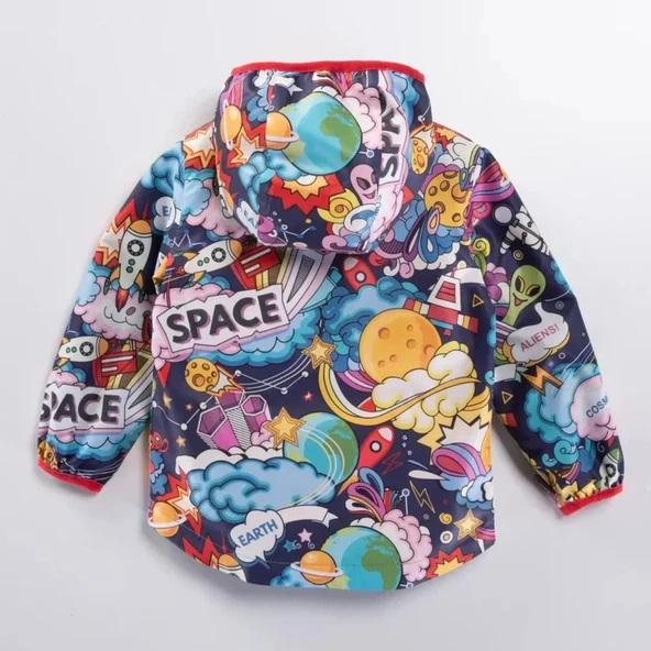 Çok Renkli Su Geçirmez Kapşonlu Fermuarlı Pamuk Astarlı Erkek Kız Bebek Yağmurluk Mont Tulum Çocuk - 4