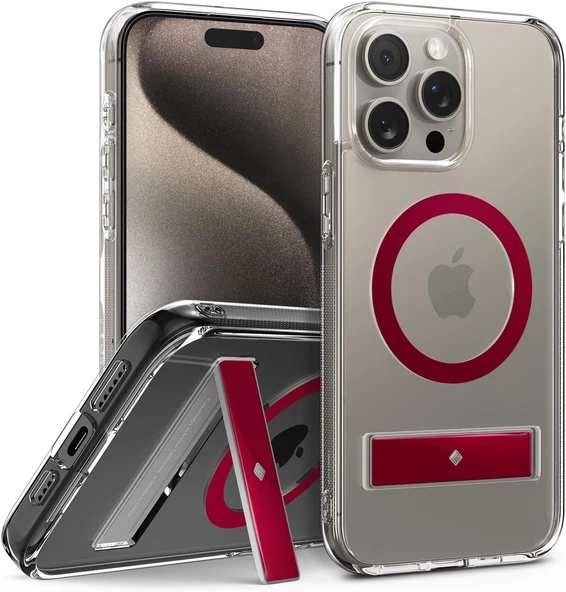 Caseology iPhone 15 Pro Kılıf Capella Mag MagSafe özellikli Clear Red - ACS07090