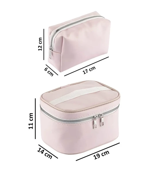 Seyahat Makyaj Organizeri Çok Fonksiyonlu Kozmetik Çantası Suni Deri - 2'li Set Açık Pembe - 5