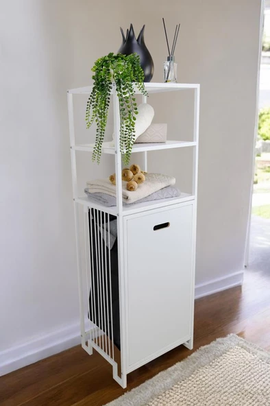 Digithome Metal Kirli Sepetli 3 Raflı Çok Amaçlı Banyo Düzenleyici Raf Organizer Beyaz/Beyaz – MRS-013 C1-1-369 - 3