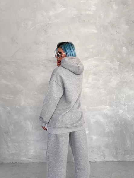 Kapşonlu Eşofman Takım - Gri - 2