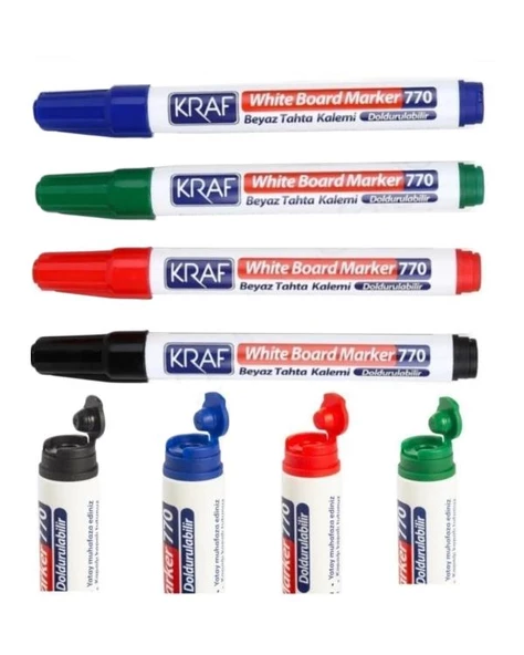 Kraf Doldurulabilir Beyaz Tahta Kalemi 4Lü 770 4 - 2