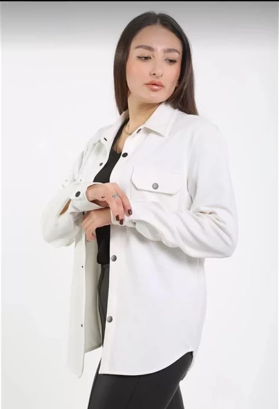 Unisex Uzun Kol Yakalı Gömlek - Beyaz