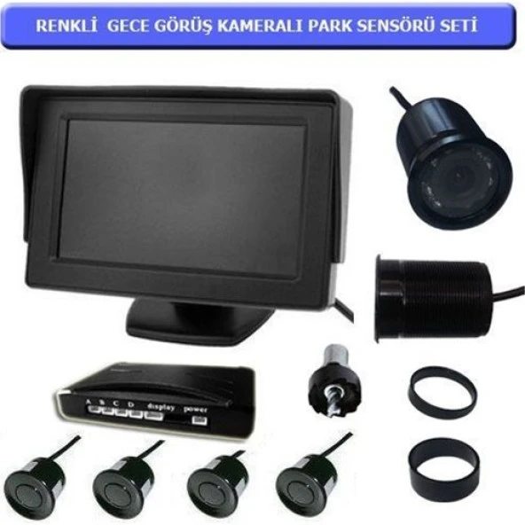 Kameralı Park Sensörü 4 Sensörlü Renkli Gece Görüşlü