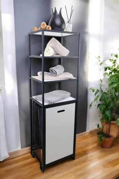 Digithome Metal Kirli Sepetli 4 Raflı Çok Amaçlı Banyo Düzenleyici Raf Organizer Siyah/Beyaz – MRS-014 C1-1-369 - 4