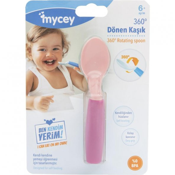 Mycey 360 - Derece Dönen Mama Bebek Kaşığı Pembe