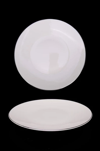 Digithome Lombardino Minimalist Modern Silver Tekli Porselen Servis Tabağı 25 Cm - Resim 2