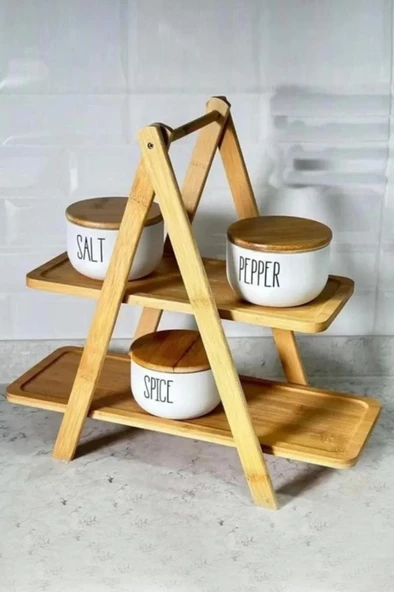 Digithome Bambu 2 Katlı Çok Amaçlı Standlı Organizer Mutfak Düzenleyici Kahverengi - G/2 C1-1-289 - 2
