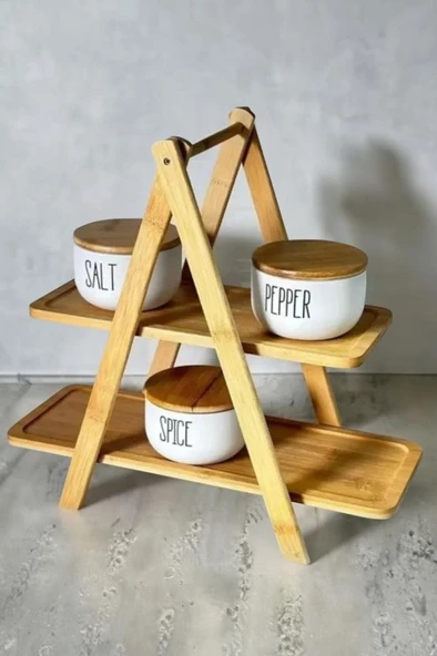 Digithome Bambu 2 Katlı Çok Amaçlı Standlı Organizer Mutfak Düzenleyici Kahverengi - G/2 C1-1-289