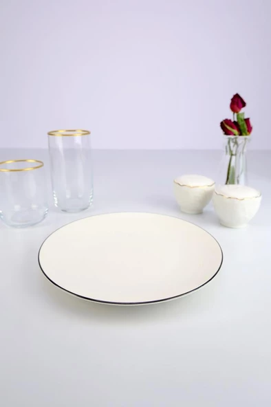 Digithome Lombardino Minimalist Modern Black Tekli Porselen Pasta Tabağı 20 Cm