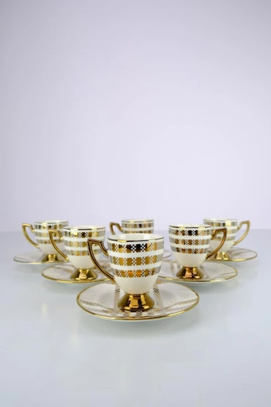 Digithome Vicenza 6 Kişilik 12 Parça Porselen Kahve Fincan Takımı Gold Yaldızlı Krem - VOGUE-114 C320.042 - 2
