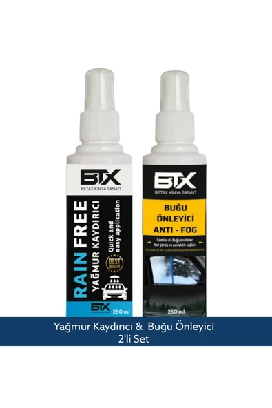 Betax Yağmur Kaydırıcı & Buğu Önleyici Sprey 250 ml (ARAÇ-KASK-GÖZLÜK-EV-İŞYERİ CAMI) 2'li SET