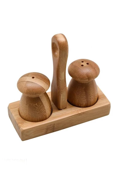 Digithome Bambu Standlı Mini Mantar Tuzluk Biberlik Seti Kahverengi - G/10 C1-1-289 - 3