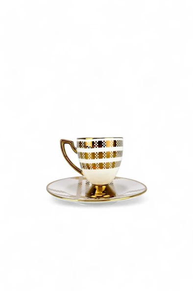 Digithome Vicenza 6 Kişilik 12 Parça Porselen Kahve Fincan Takımı Gold Yaldızlı Krem - VOGUE-114 C320.042 - 3