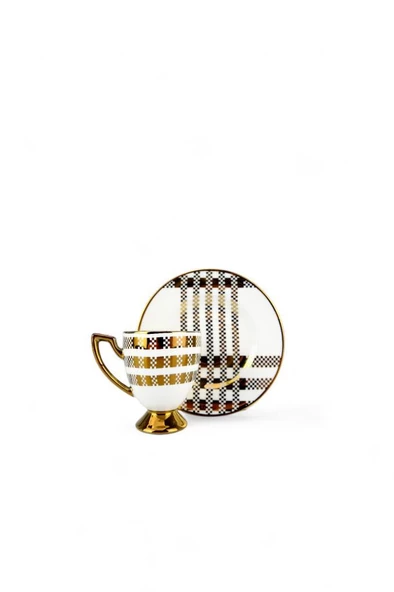 Digithome Vicenza 6 Kişilik 12 Parça Porselen Kahve Fincan Takımı Gold Yaldızlı Krem - VOGUE-114 C320.042 - 4