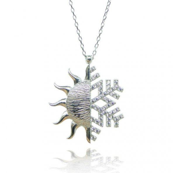 Güneş ve Kar Tanesi 925 Ayar Gümüş Kolye - Resim 3