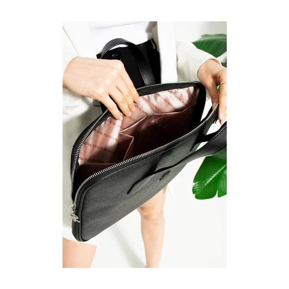 Impolo Joyce Siyahgofraj  Baskı Unisex Netbok ve Evrak Çantsı 28X37 Ebatında - 3
