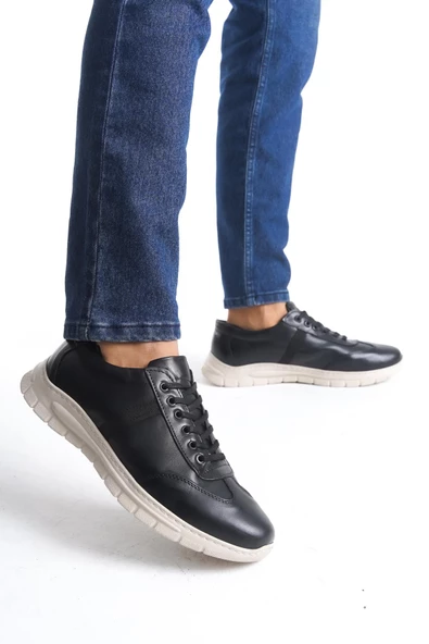 Erkek Hakiki Deri Yanı Şerit Detaylı Günlük Hafif Taban Ayakkabı - Resim 2