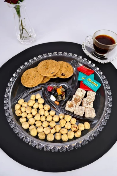 Digithome Kalp Boncuklu 3 Bölmeli Cam Servis Sunumluk Kurabiyelik 24 Cm – SUR-13 C320.049 - 2