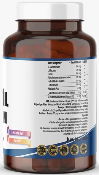 Ncs N-Asetil Karnitin Sitikolin L-Glutamin Taurin 120 Bitkisel Kapsül - 2