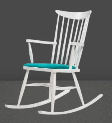 Sandalye Zus300 Model 90476 Sallanan Beyaz Ahşap Retro Ayak Kutuda Sevk El Yapım - 4