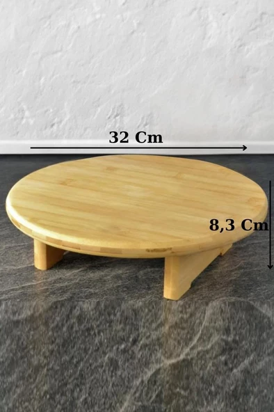 Digithome Bambu Tezgah Üstü Ayaklı Yuvarlak Kesim Panosu Servis ve Sunum Tahtası 32 Cm Kahverengi - THN76059 C1-1-18 - 2