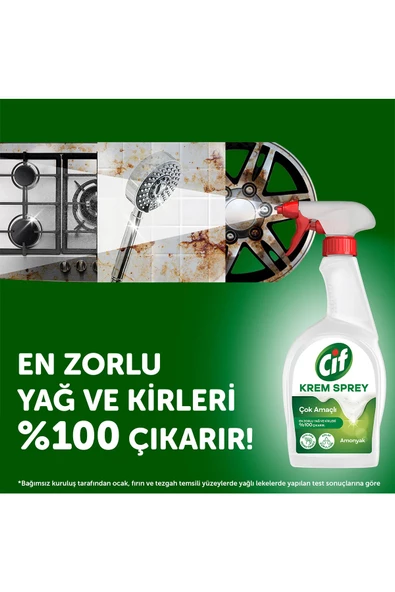 Cif Krem Sprey %100 Krem Gücü Yağ, Kireç, Kir, Pas Sökücü Leke Çıkarıcı 750 Ml 1 Adet - Resim 3