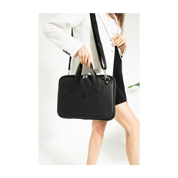 Impolo Joyce Siyahgofraj  Baskı Unisex Netbok ve Evrak Çantsı 28X37 Ebatında - 2