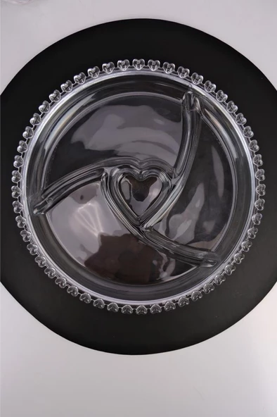 Digithome Kalp Boncuklu 3 Bölmeli Cam Servis Sunumluk Kurabiyelik 24 Cm – SUR-13 C320.049 - 3