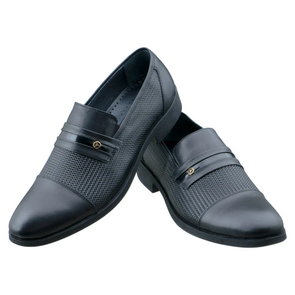 Siyah Hasır Baskılı Klasik Erkek Ayakkabı