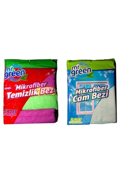 Mr Green Temizlik Bezi Mikrofiber Temizlik Bezi ( 5 Adet) Hediyesi Mikro Fiber Cam Bezi 2'li