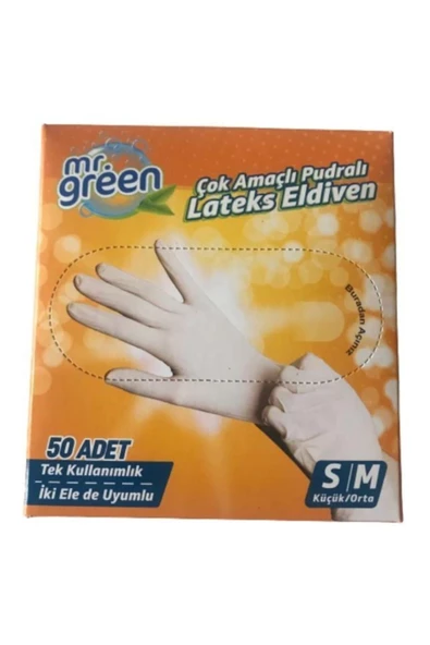 Mr Green Beyaz Çok Amaçlı Pudralı Lateks Eldiven 50 Adet