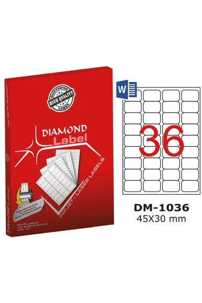 Label Lazer Etiket 45x30 Mm A4 100"lü Dm-1036