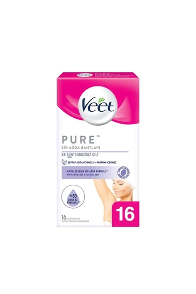 Veet Pure Bikini Bölgesi ve Koltuk Altı İçin Hipoalerjenik Sir Ağda Bandı 16'lı + 3 Adet Temizleme Mendili Hediy