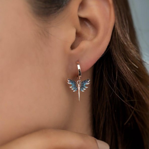 Mikail Kılıcı Mavi Siyah Taşlı Sallantılı Gümüş Küpe ürün görseli 1